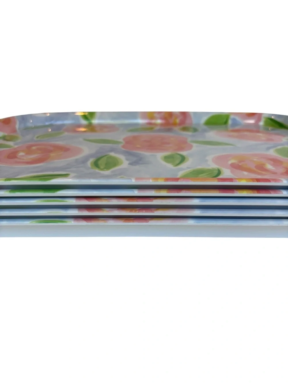 FIVE! Zak Designs Floral Melamine Serving Trays Pink Roses 19” x 13”
